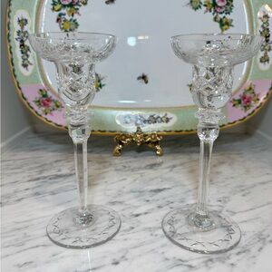 Set of 2- Rogaska GALLIA Pattern Cut Crystal Candle Stick Holder 8"
